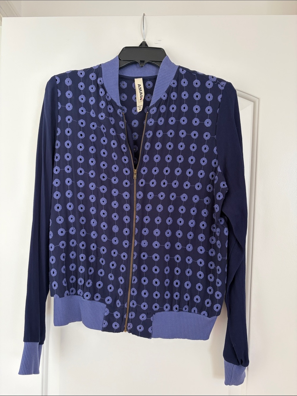 Amadi Navy & Periwinkle Dot-Print Bomber Jacket